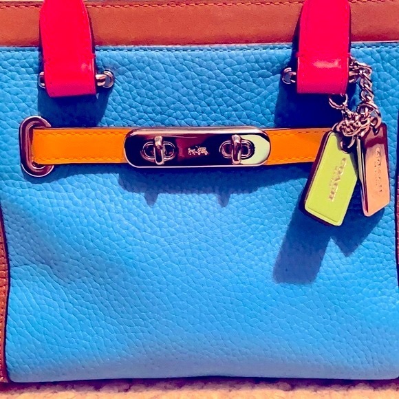 Coach Swagger 21 Rainbow Colorful Color Block Satchel Crossbody Purse Bag - Picture 6 of 16